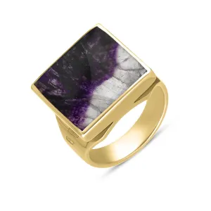 18ct Yellow Gold Blue John Hallmark Small Square Ring