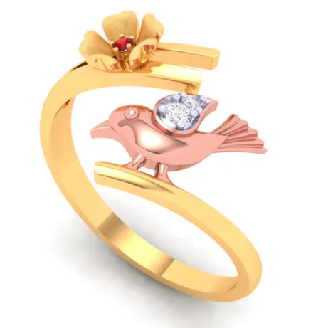 18k Beautiful Diamond Ring With A Yellow Gold Bird From P.c Chandra Jewellers