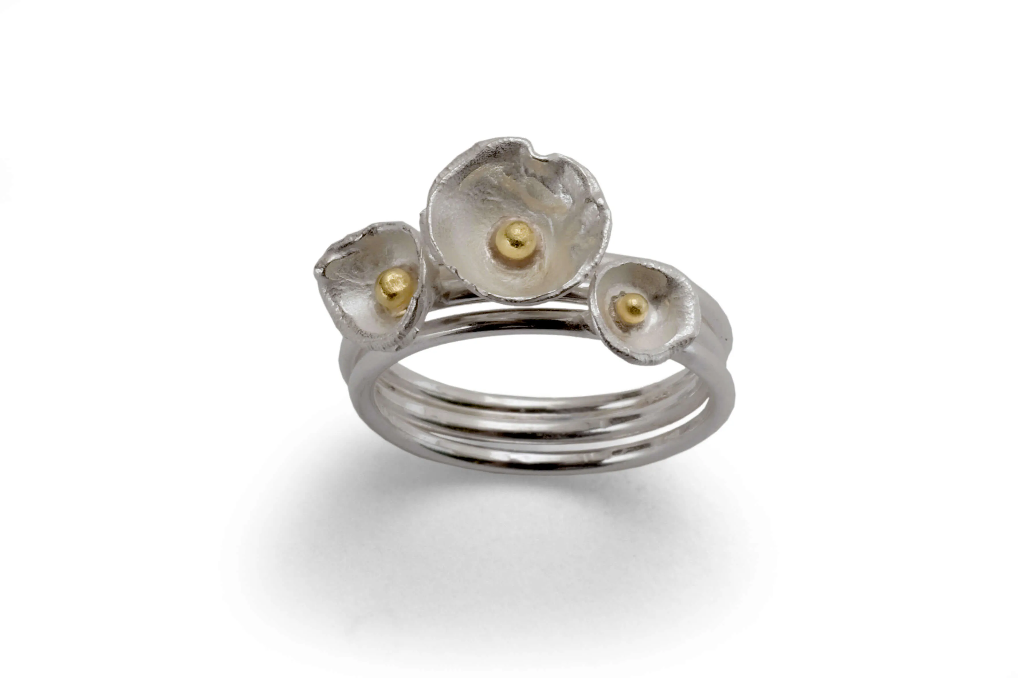 18k Gold Acorn Cup Triple Ring Set