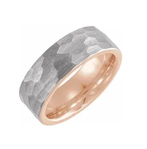 18K Rose Gold PVD 8 mm Hammered Texture Tungsten Band