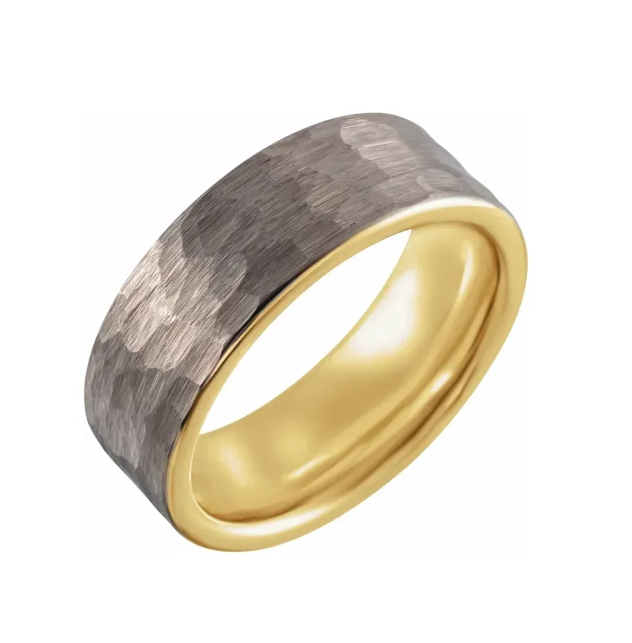 18K Rose Gold PVD 8 mm Hammered Texture Tungsten Band