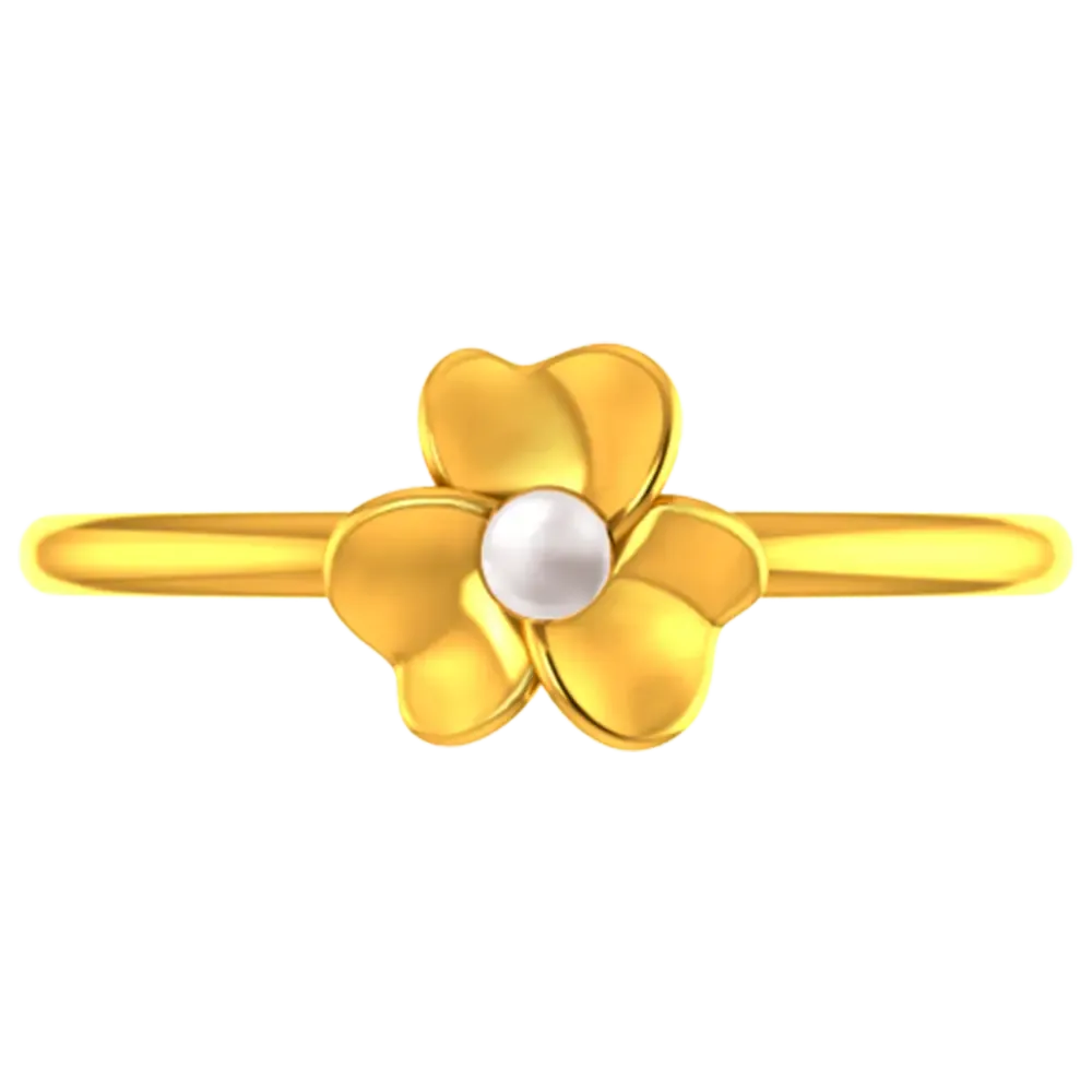 18k Solid Gold Ring With A Floral Design And Pearl Detailing