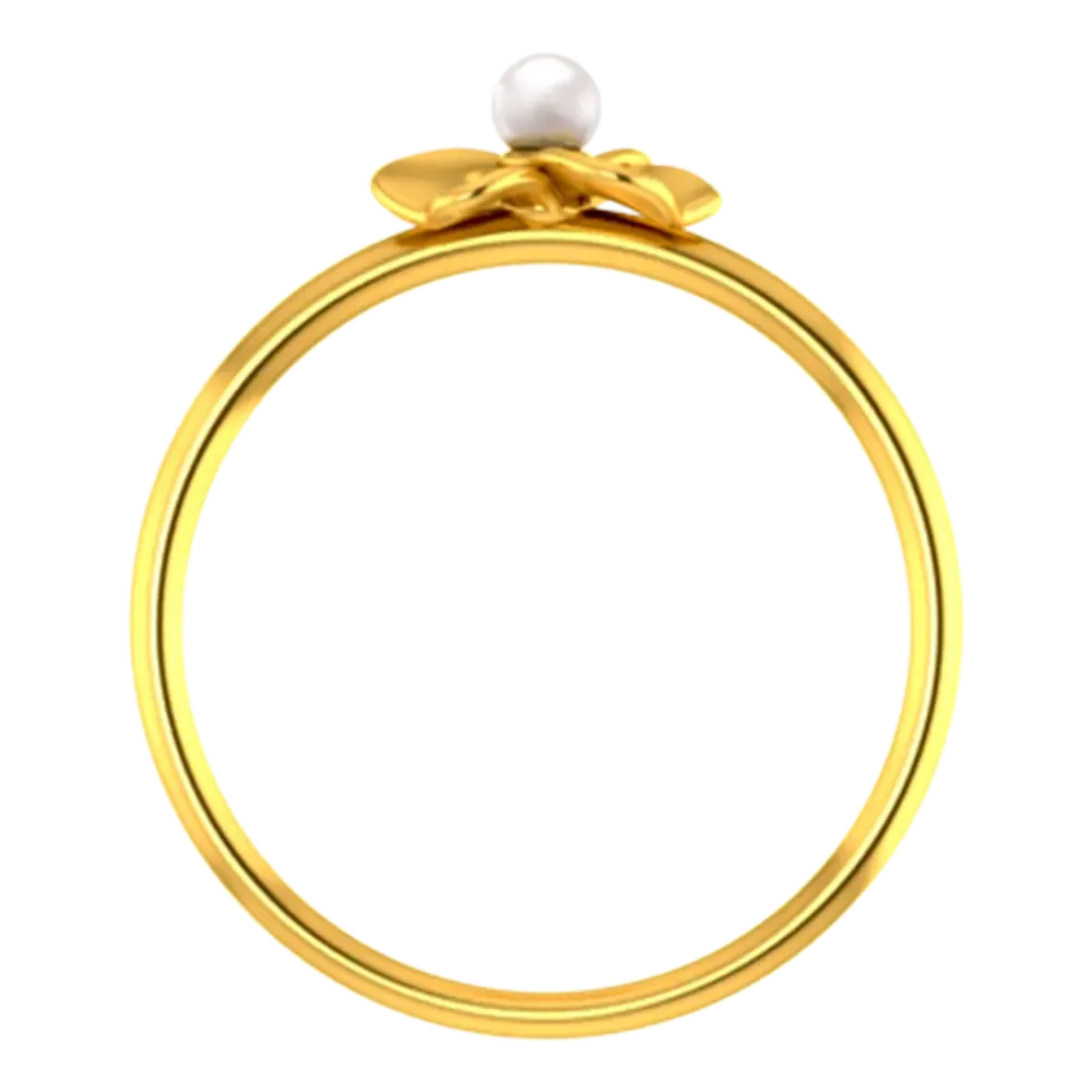 18k Solid Gold Ring With A Floral Design And Pearl Detailing