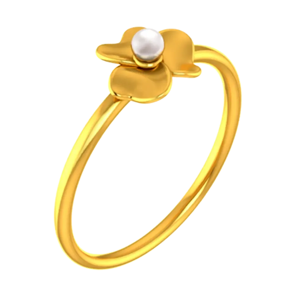 18k Solid Gold Ring With A Floral Design And Pearl Detailing
