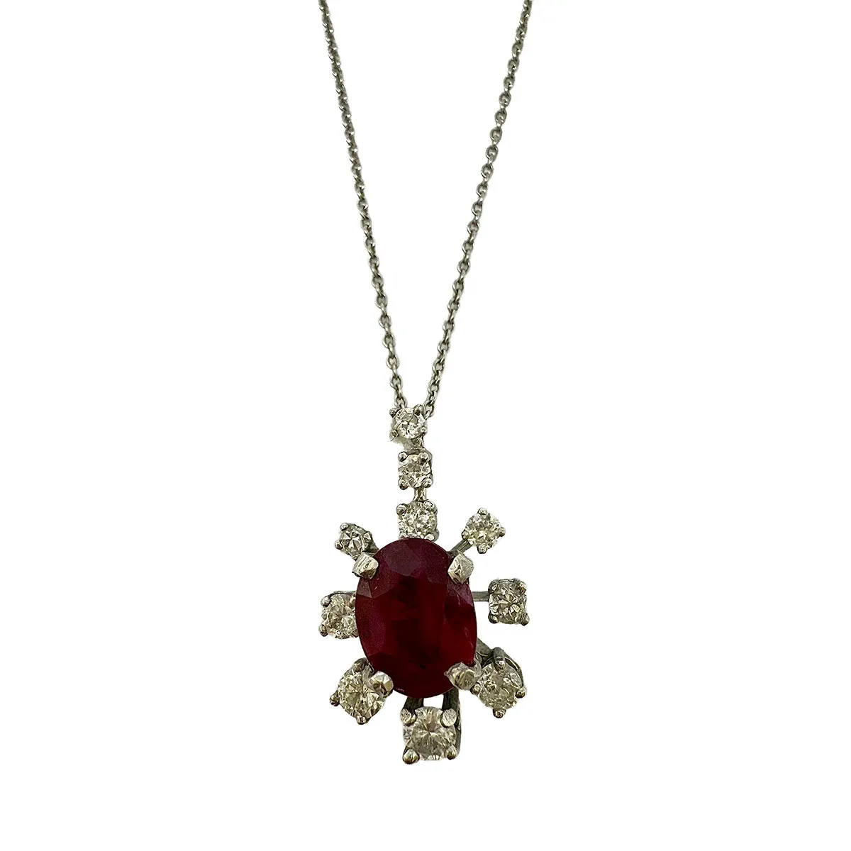 18K White Gold Necklace with Ruby and Diamond Pendant