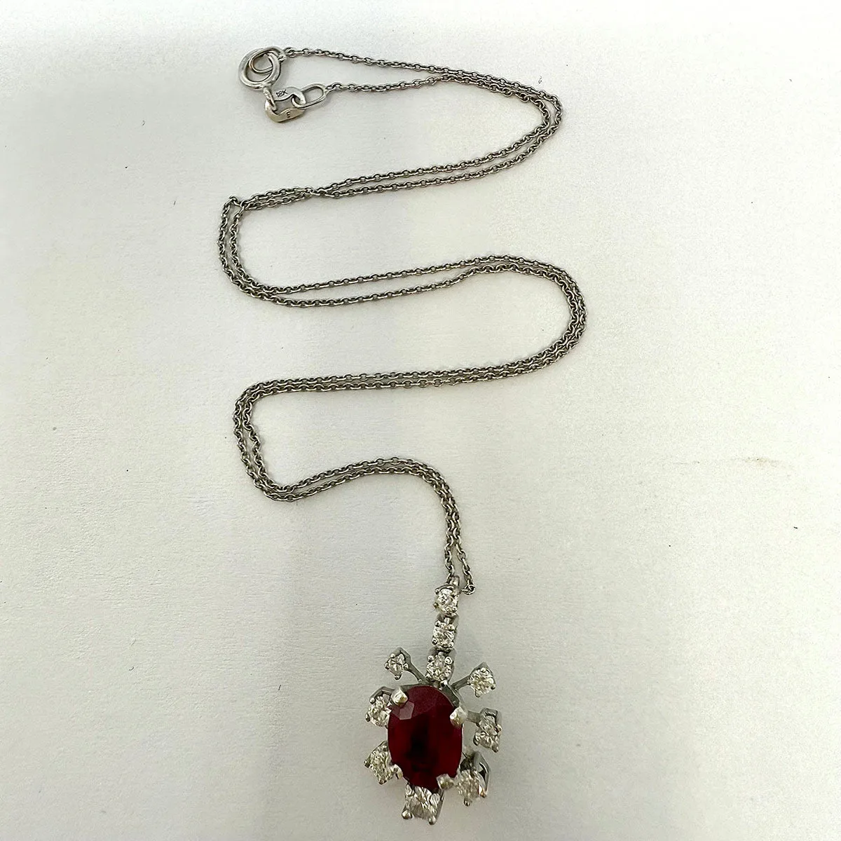 18K White Gold Necklace with Ruby and Diamond Pendant