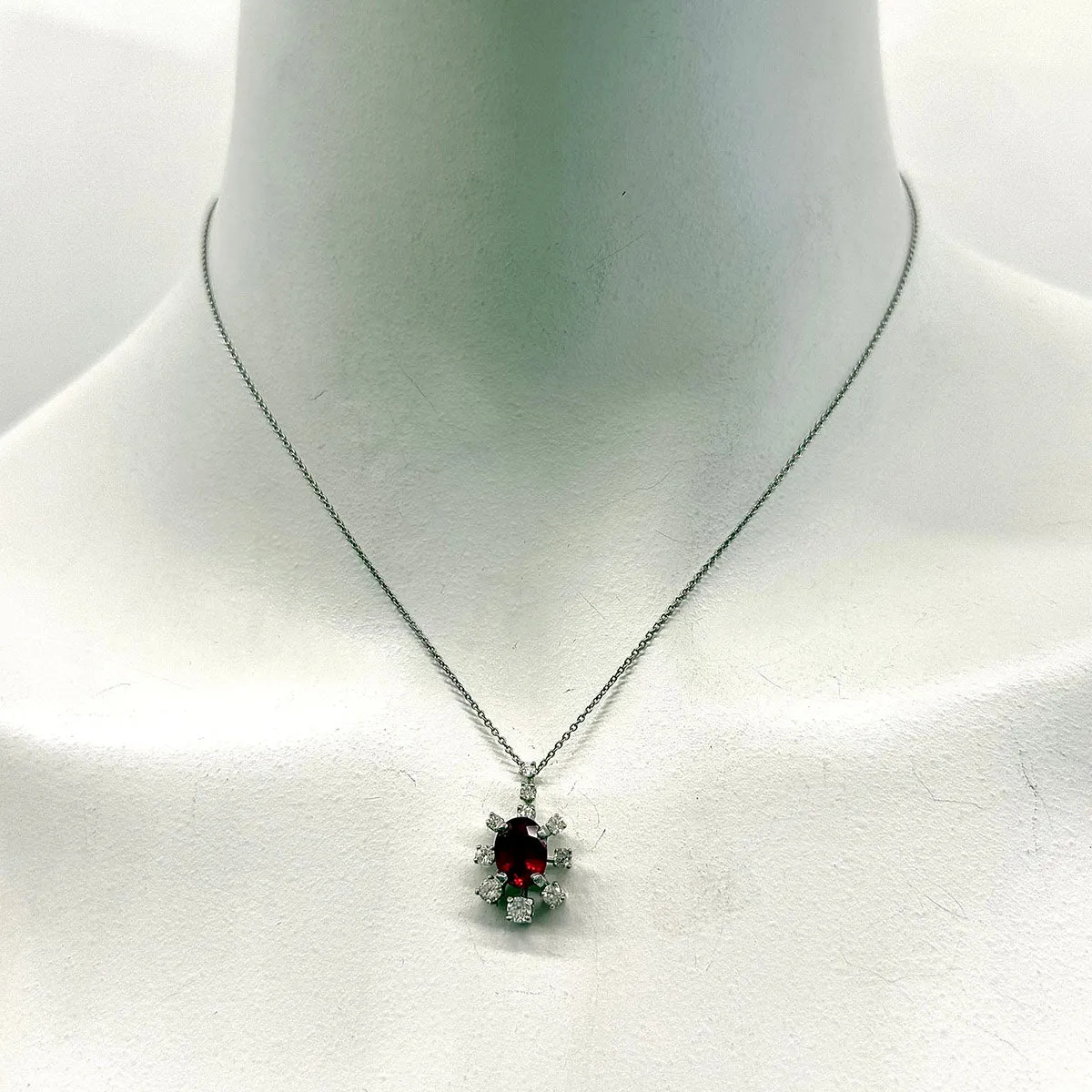 18K White Gold Necklace with Ruby and Diamond Pendant