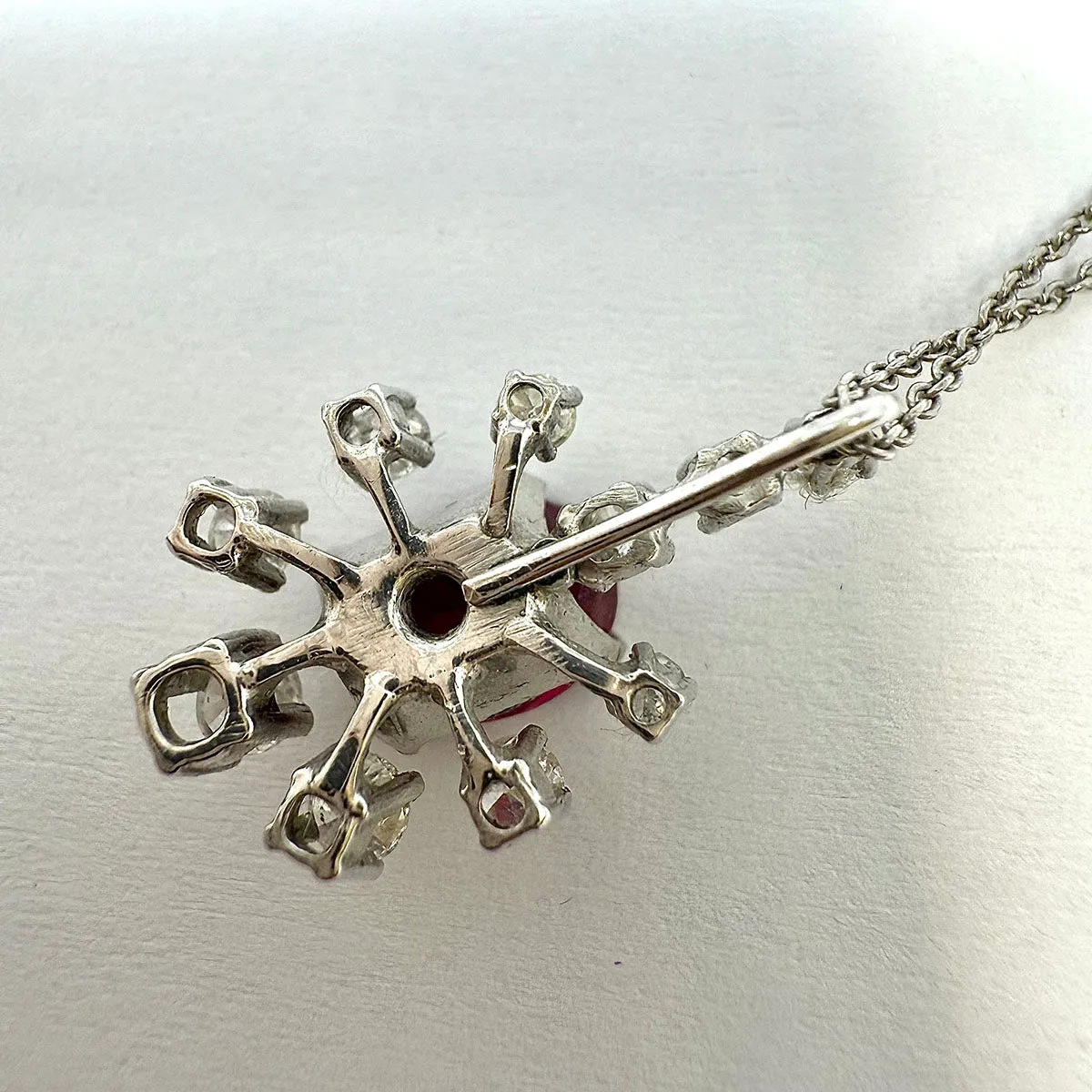 18K White Gold Necklace with Ruby and Diamond Pendant