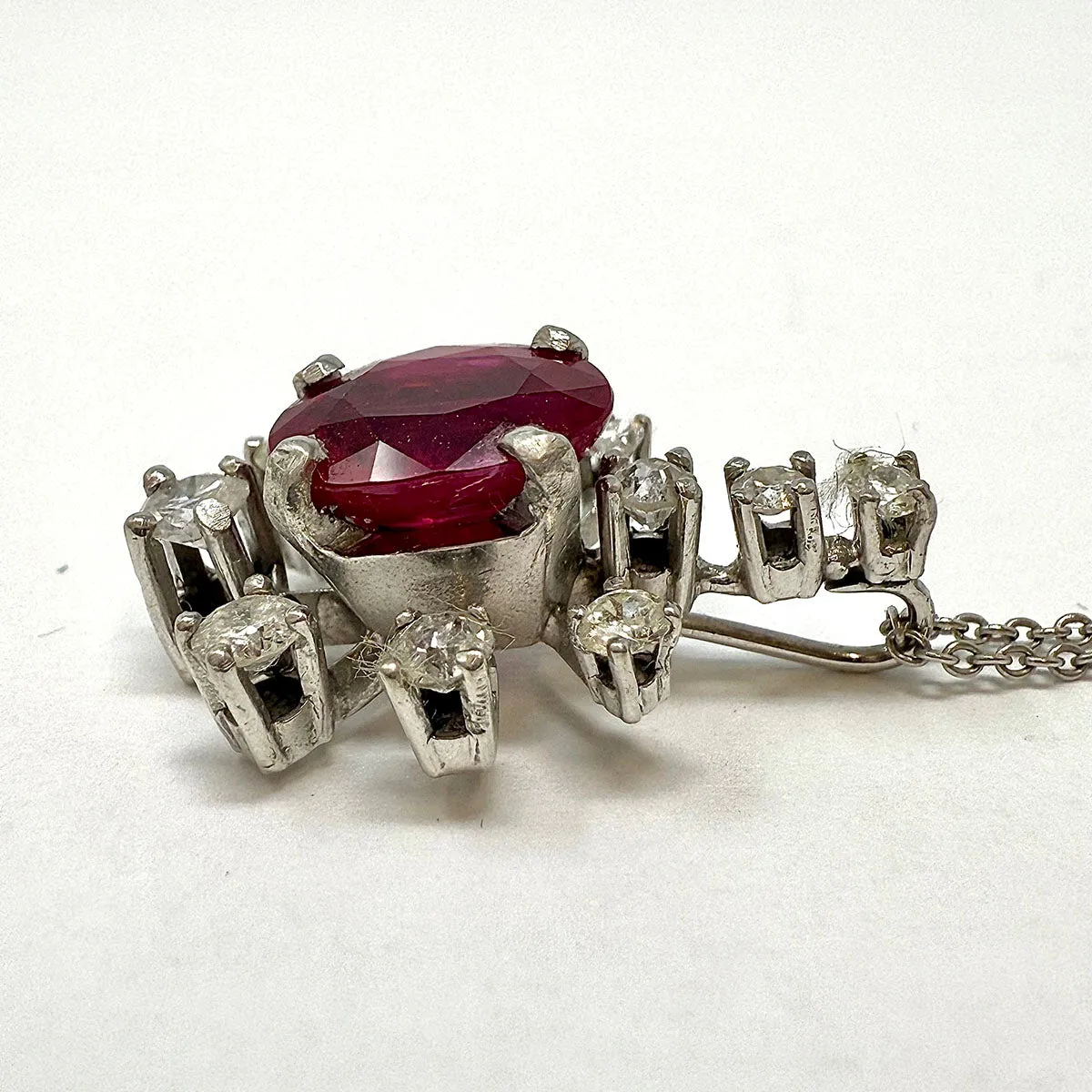 18K White Gold Necklace with Ruby and Diamond Pendant
