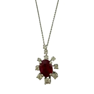 18K White Gold Necklace with Ruby and Diamond Pendant