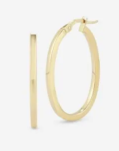 18K YELLOW DESIGNER GOLD THE PERFECT HOOP? SMALL SQUARE EDGED OVAL EARRINGS