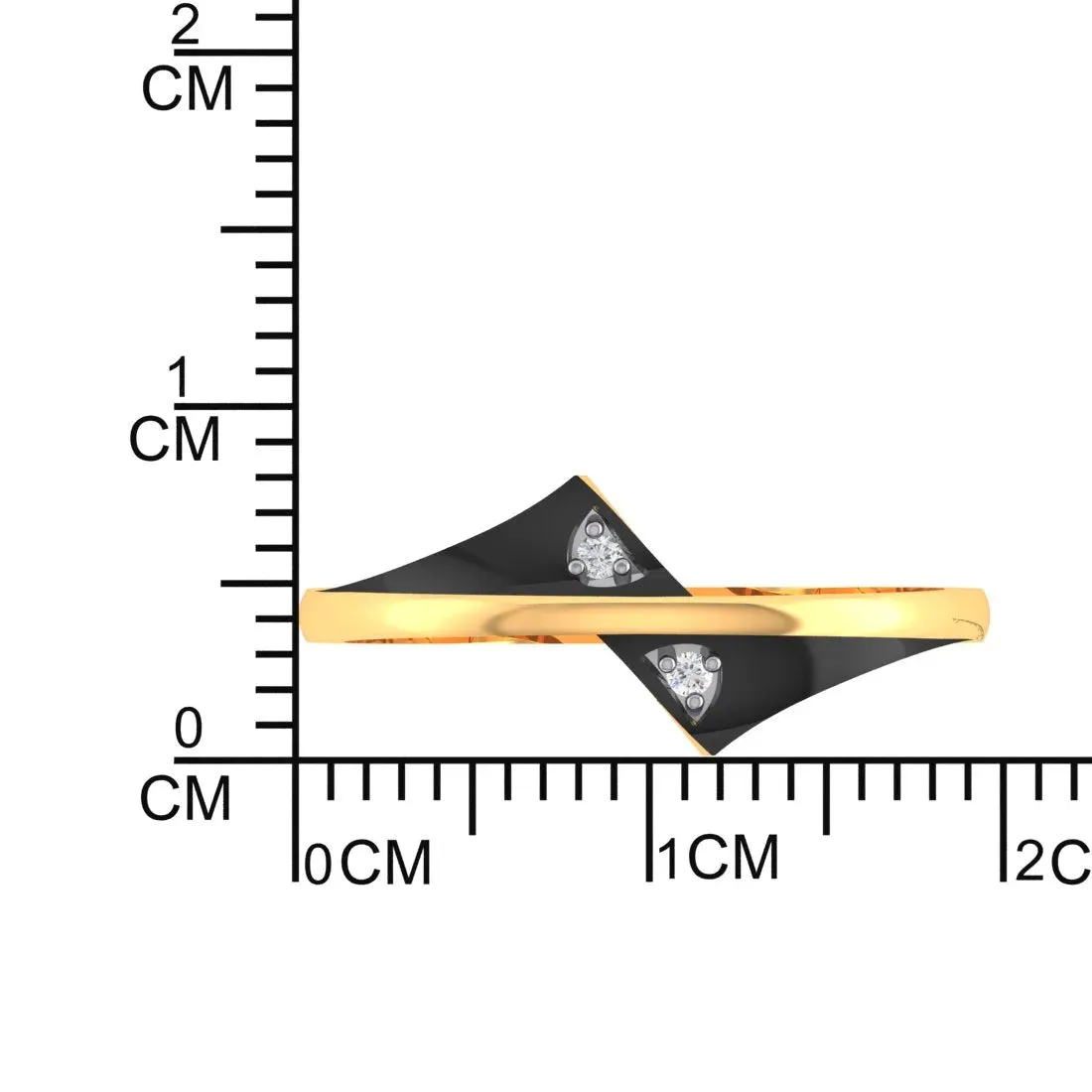 22K Gold Ring Curved Lines Design With Black Inlay And Embedded Stone Detailing (Size 12)