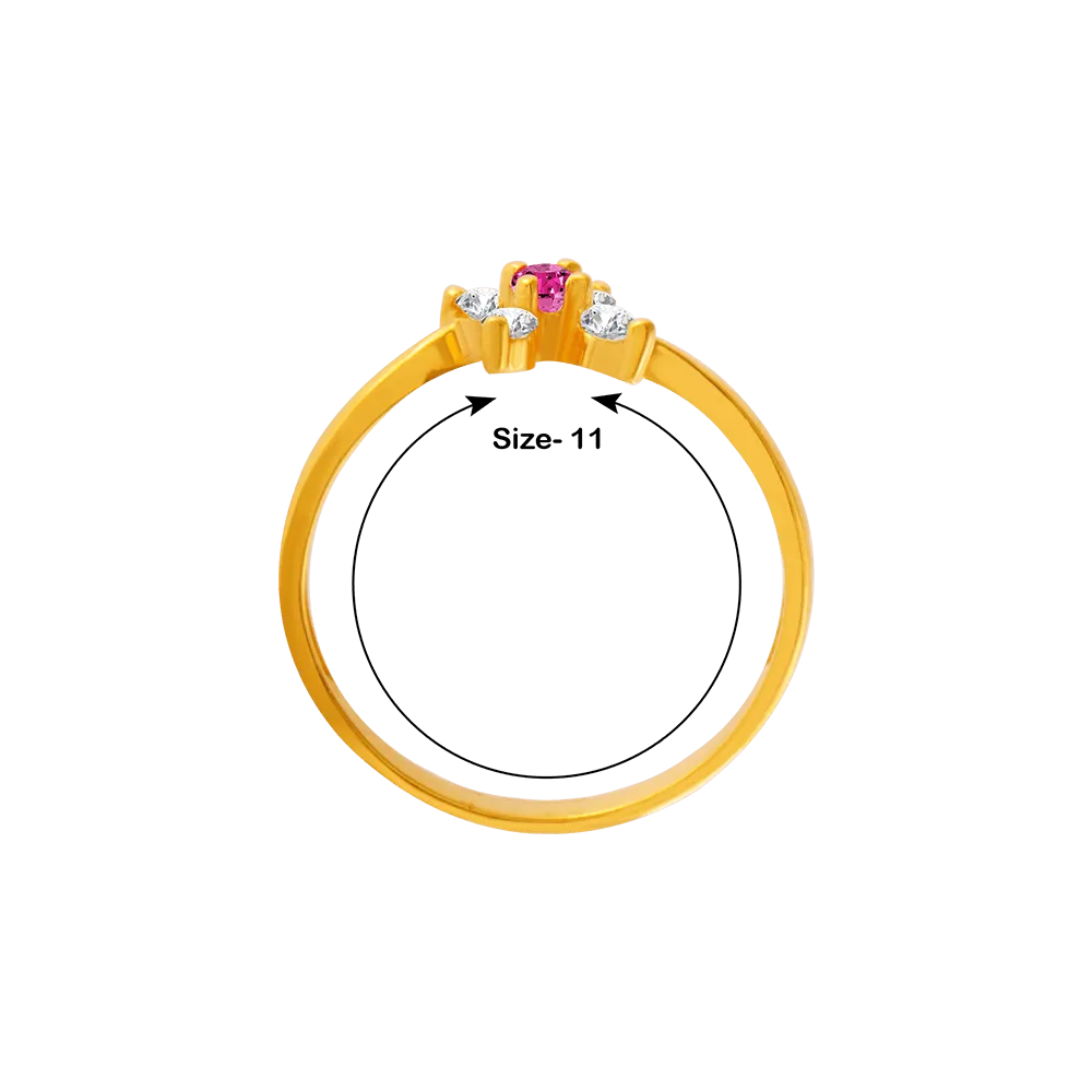 22KT Yellow Gold, American Diamond And Ruby Ring For Women