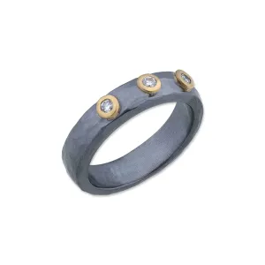 24K Gold & Oxidized Sterling Silver "Stockholm" Ring, With 3 Diamonds
