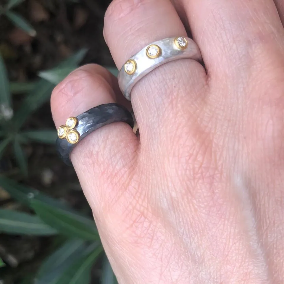 24K Gold & Oxidized Sterling Silver "Stockholm" Ring, With 3 Diamonds