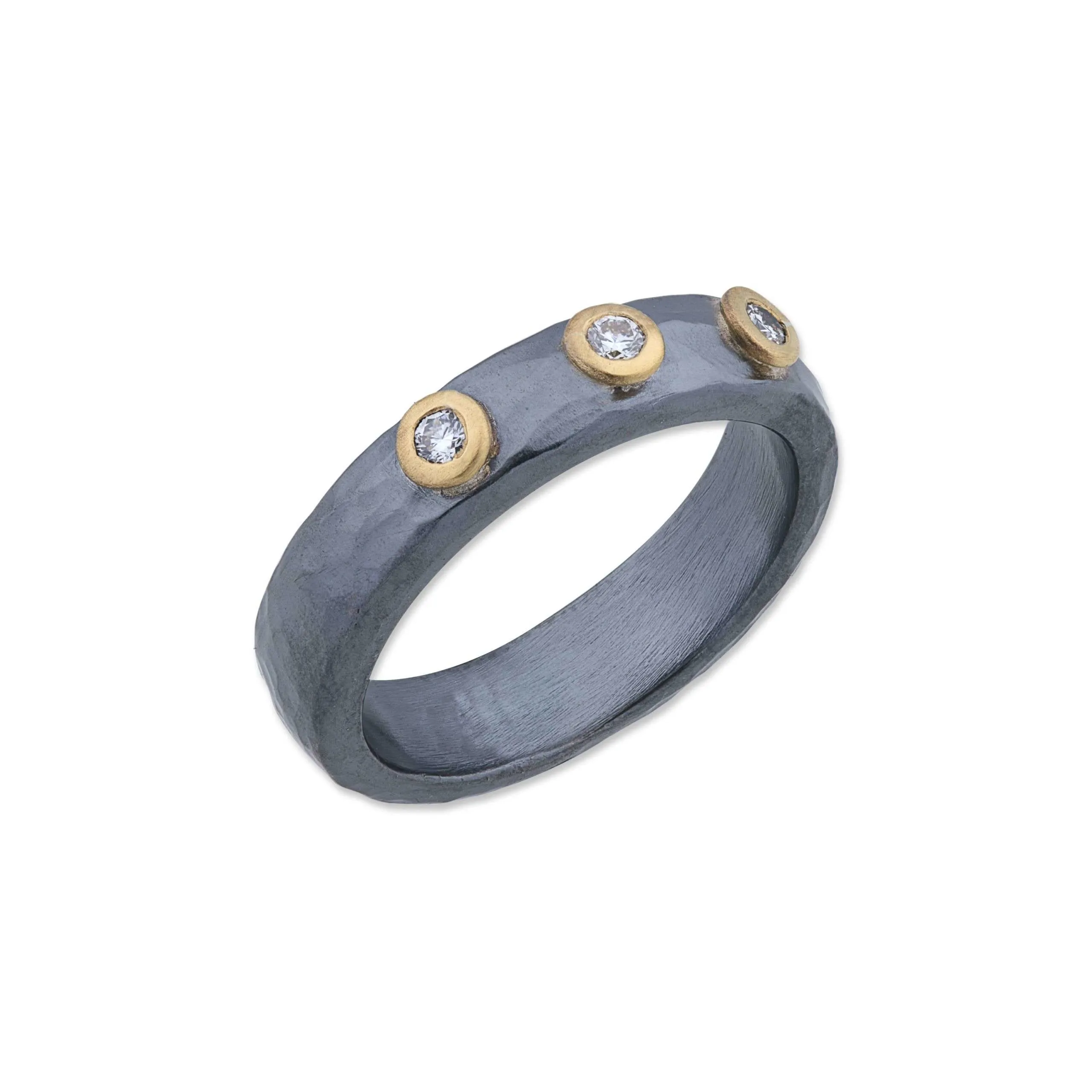 24K Gold & Oxidized Sterling Silver "Stockholm" Ring, With 3 Diamonds