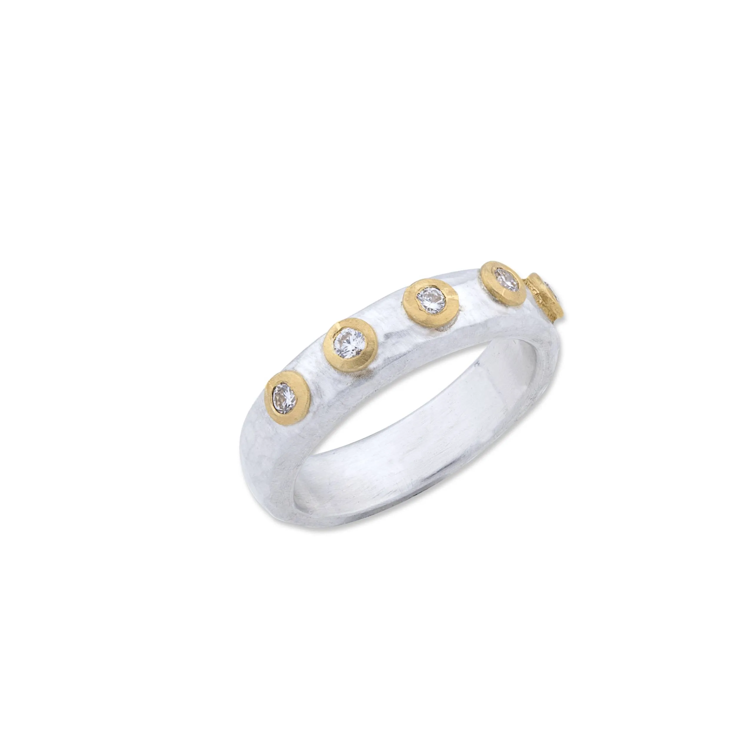 24K Gold & Sterling Silver "Stockholm" Ring, With 5 Diamonds