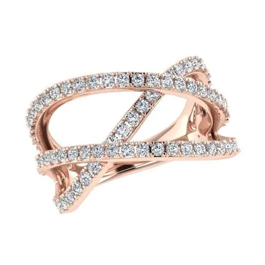 3 Way Diamond Crossover Ring 14K Gold