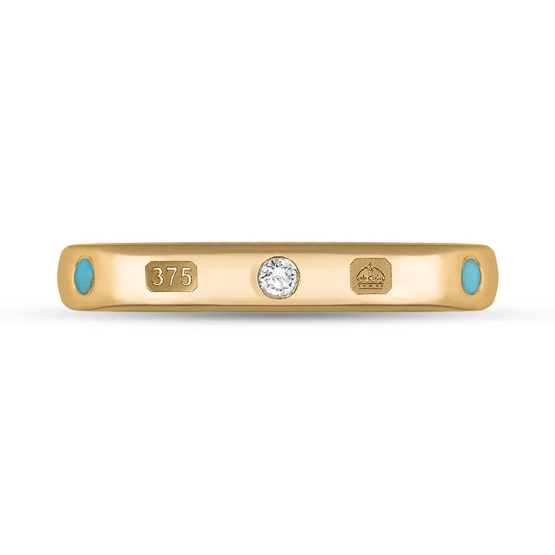 9ct Rose Gold Turquoise 0.09ct Diamond Queen's Jubilee Hallmark 6mm Ring D