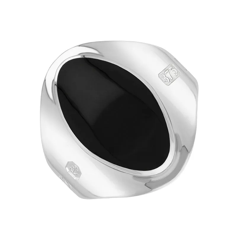 9ct White Gold Whitby Jet Hallmark Small Oval Ring