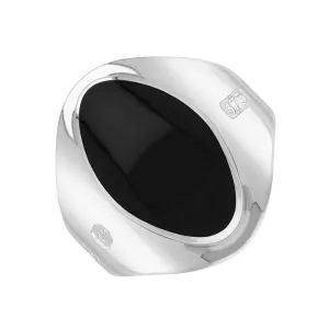 9ct White Gold Whitby Jet Hallmark Small Oval Ring