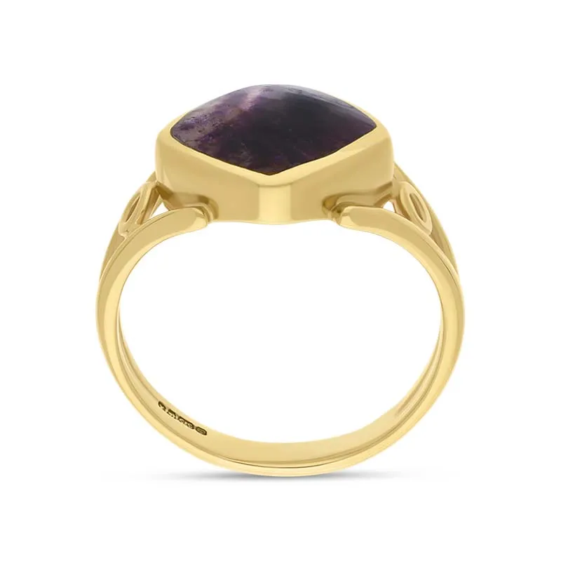 9ct Yellow Gold Blue John Cushion Cut Ring