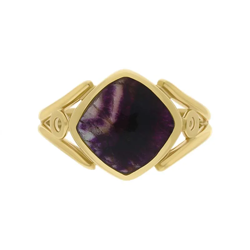 9ct Yellow Gold Blue John Cushion Cut Ring