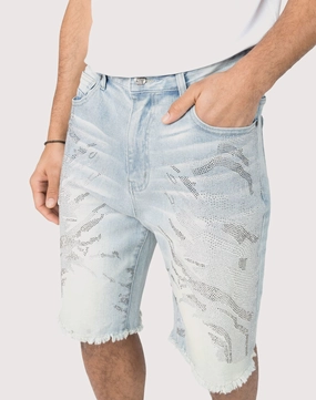 Affordable fashion Grindhouse Lucent Blue Rhinestone Denim Shorts Beachwear items