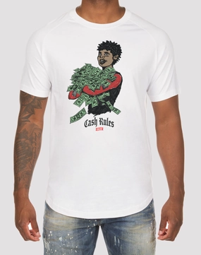Akoo Cash Rules White Tee Designer fashion items Clearance fashion
