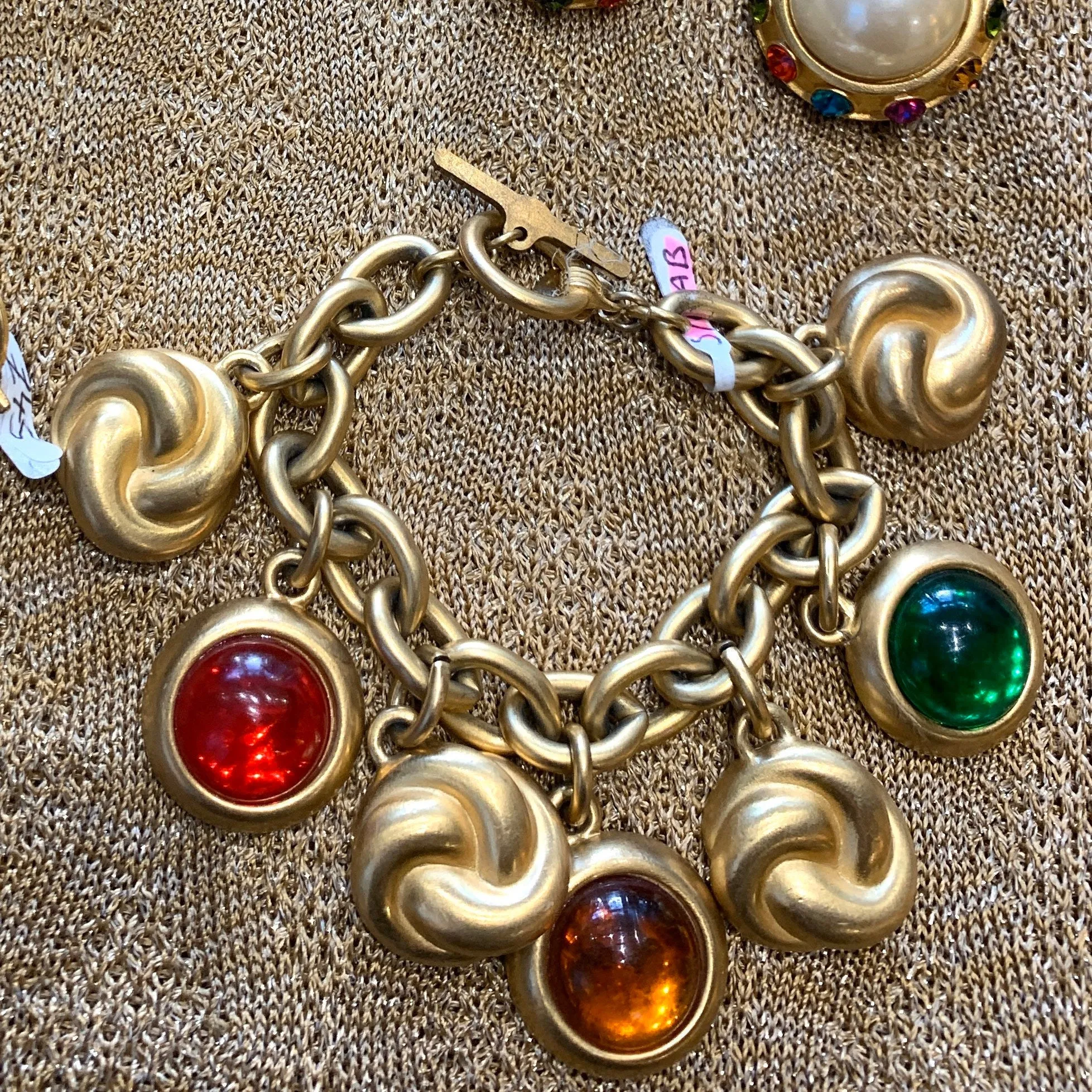 Anne Klein Charm Bracelet Gold Statement Multicoloured Stones
