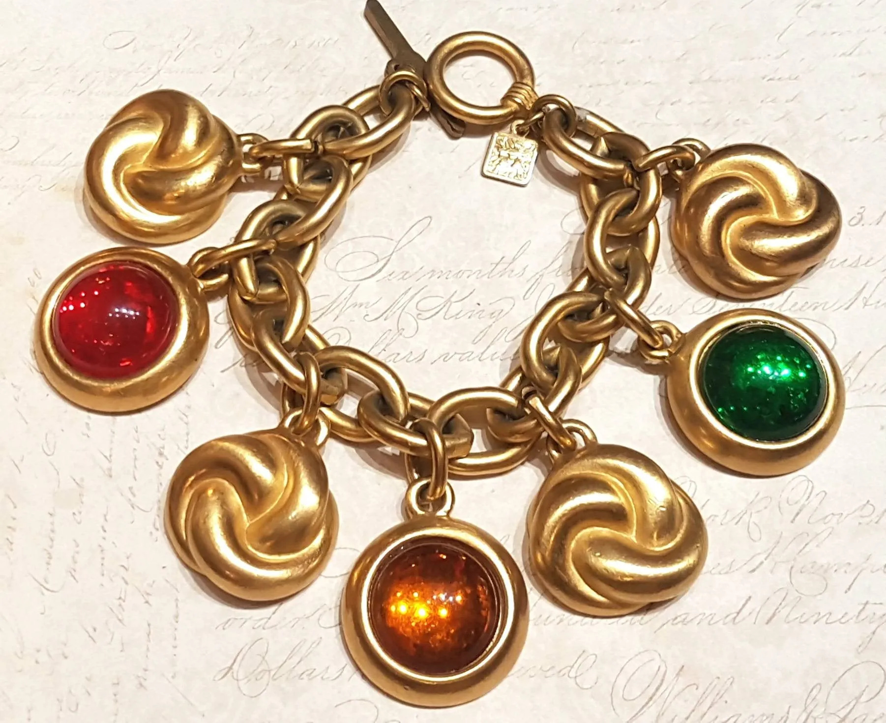 Anne Klein Charm Bracelet Gold Statement Multicoloured Stones