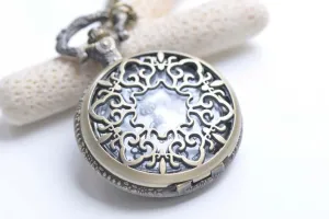 Antique Bronze Large Filigree Pocket Watch Necklace Set of 1 A8538