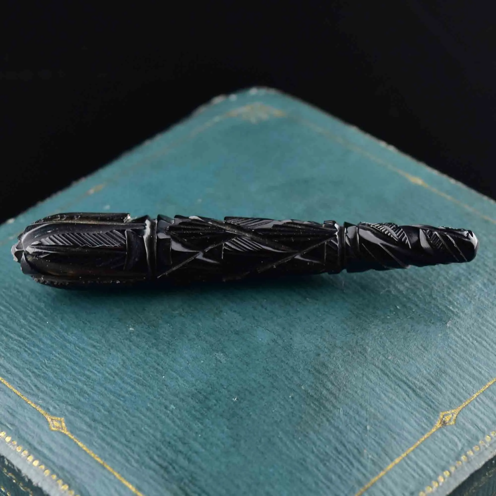 Antique Carved Whitby Jet Victorian Brooch
