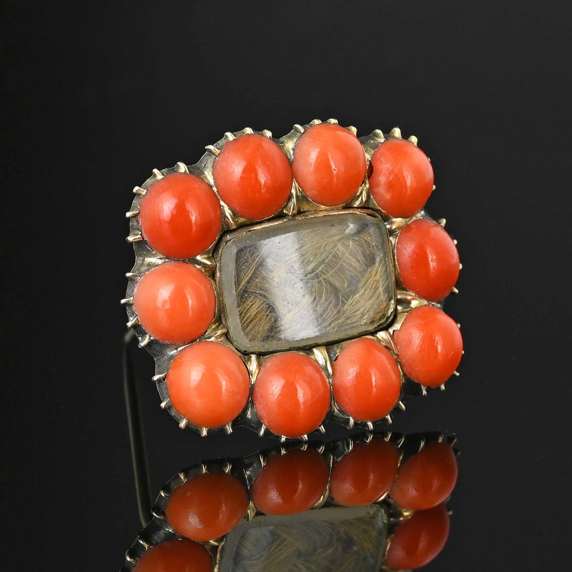 Antique Georgian 10K Gold Coral Brooch Locket