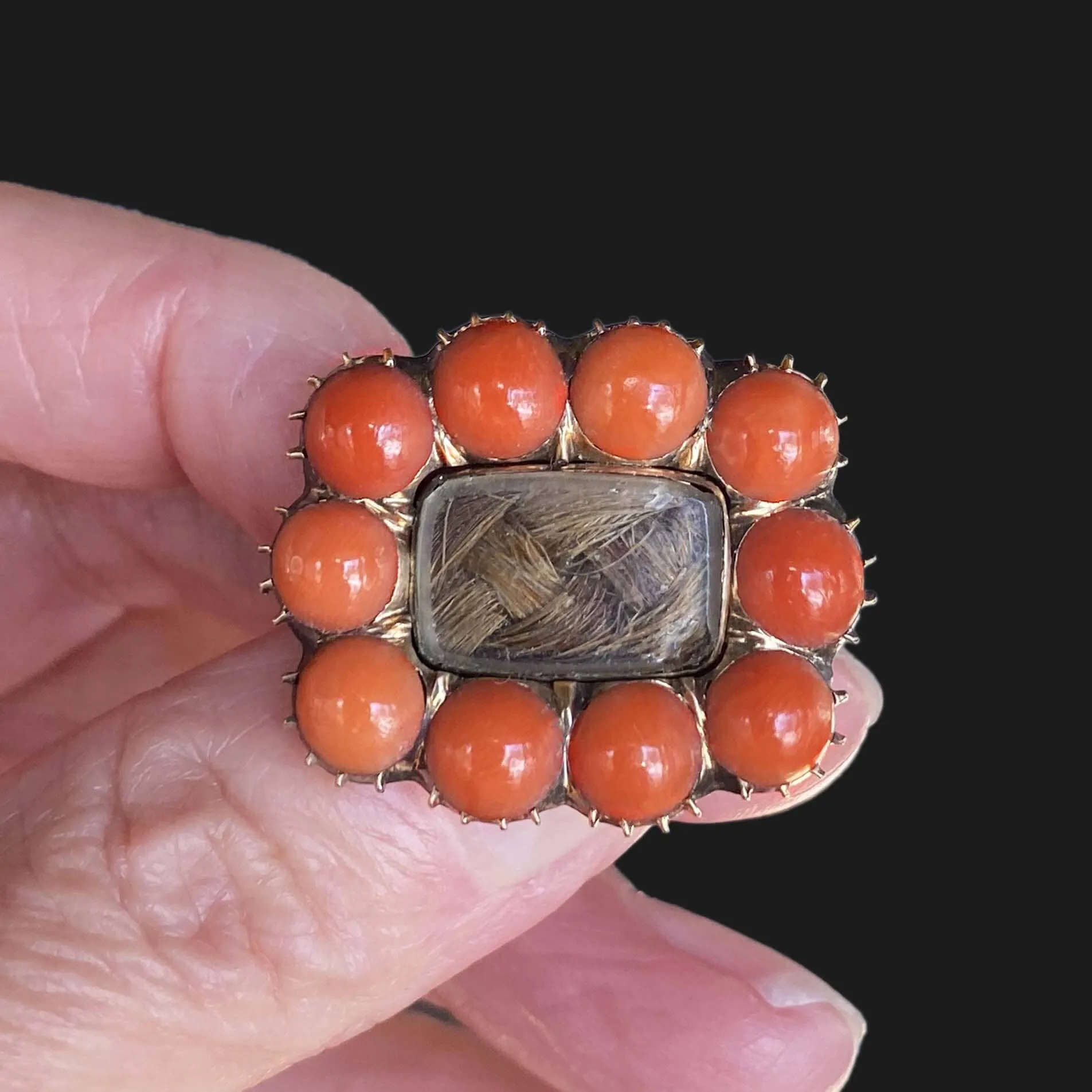 Antique Georgian 10K Gold Coral Brooch Locket