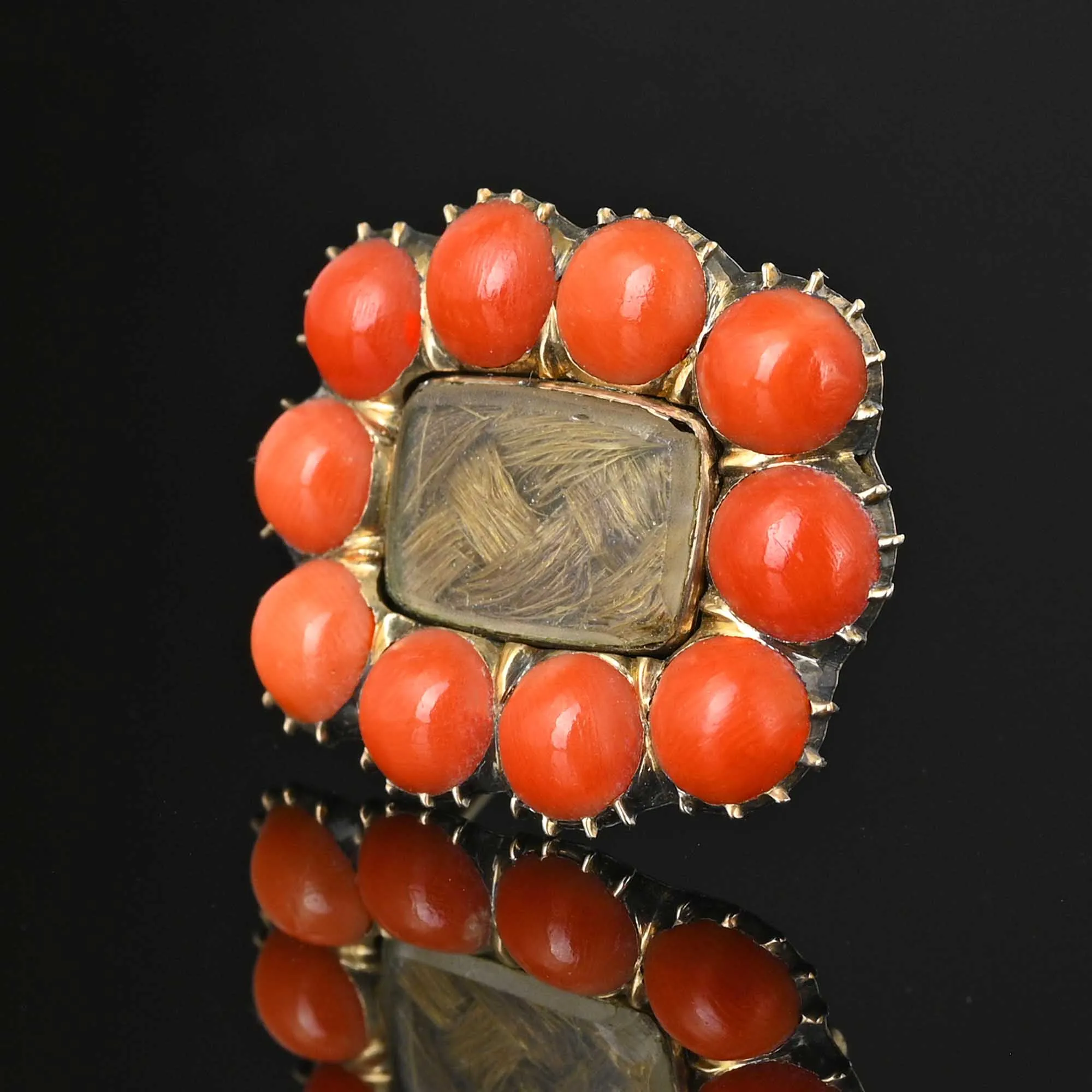 Antique Georgian 10K Gold Coral Brooch Locket