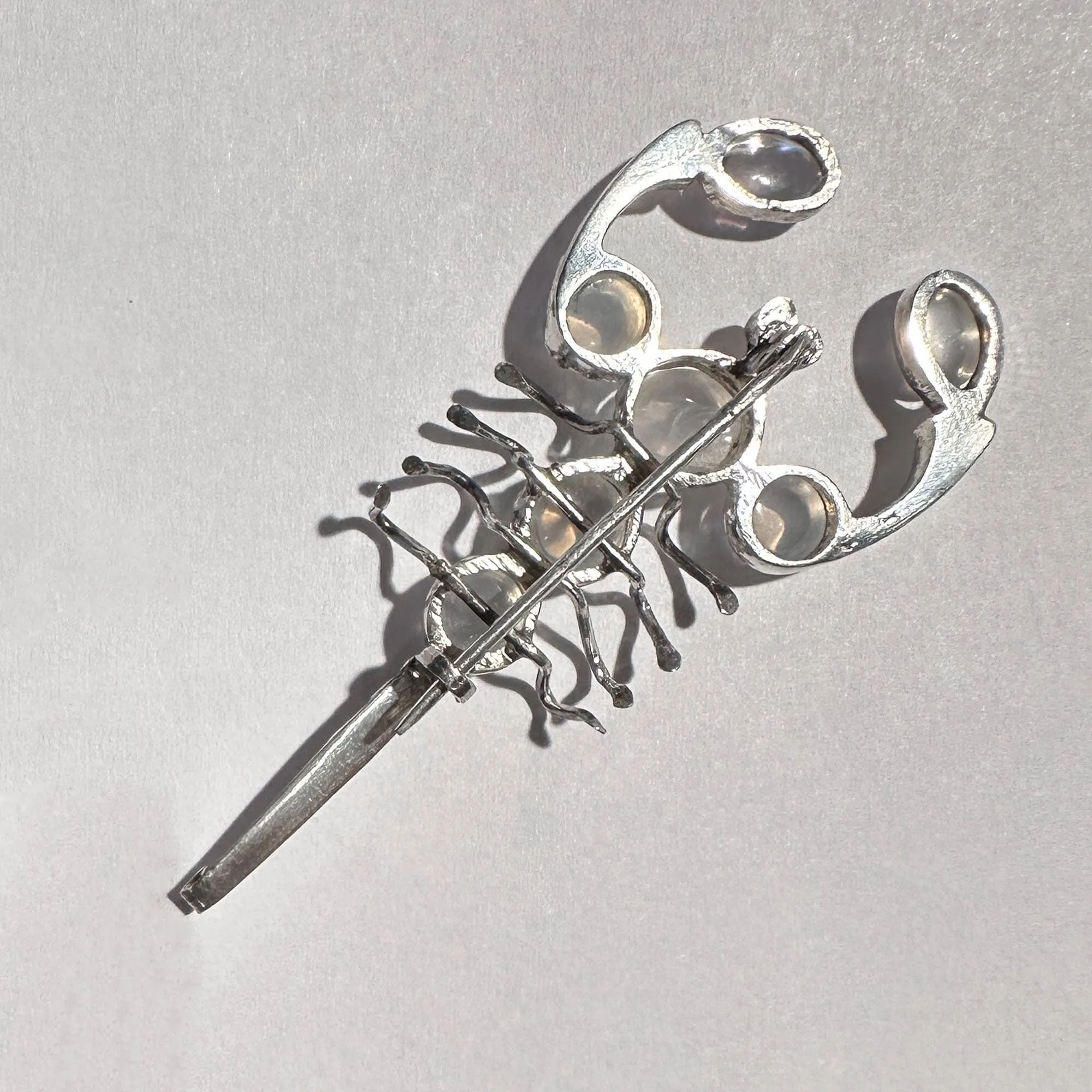 Antique Silver Cabochon Moonstone Scorpion Brooch