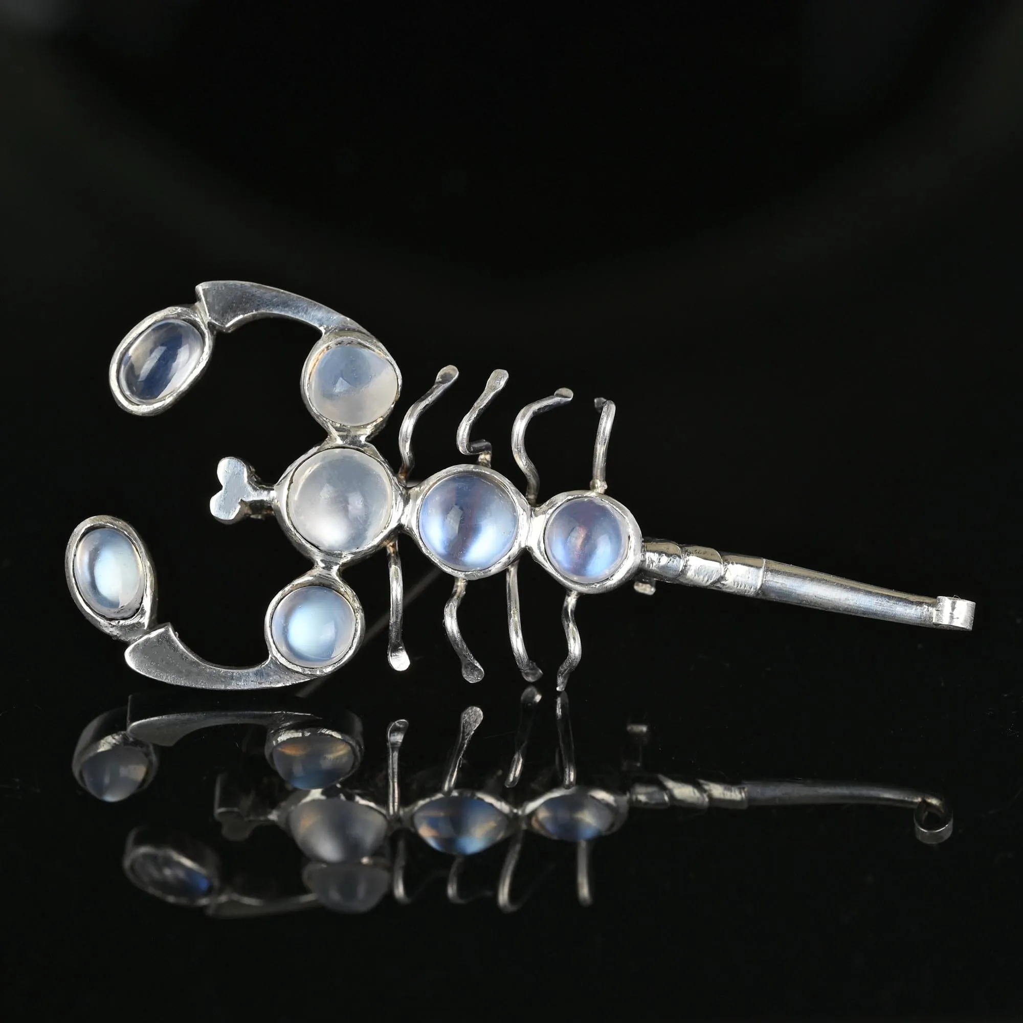 Antique Silver Cabochon Moonstone Scorpion Brooch