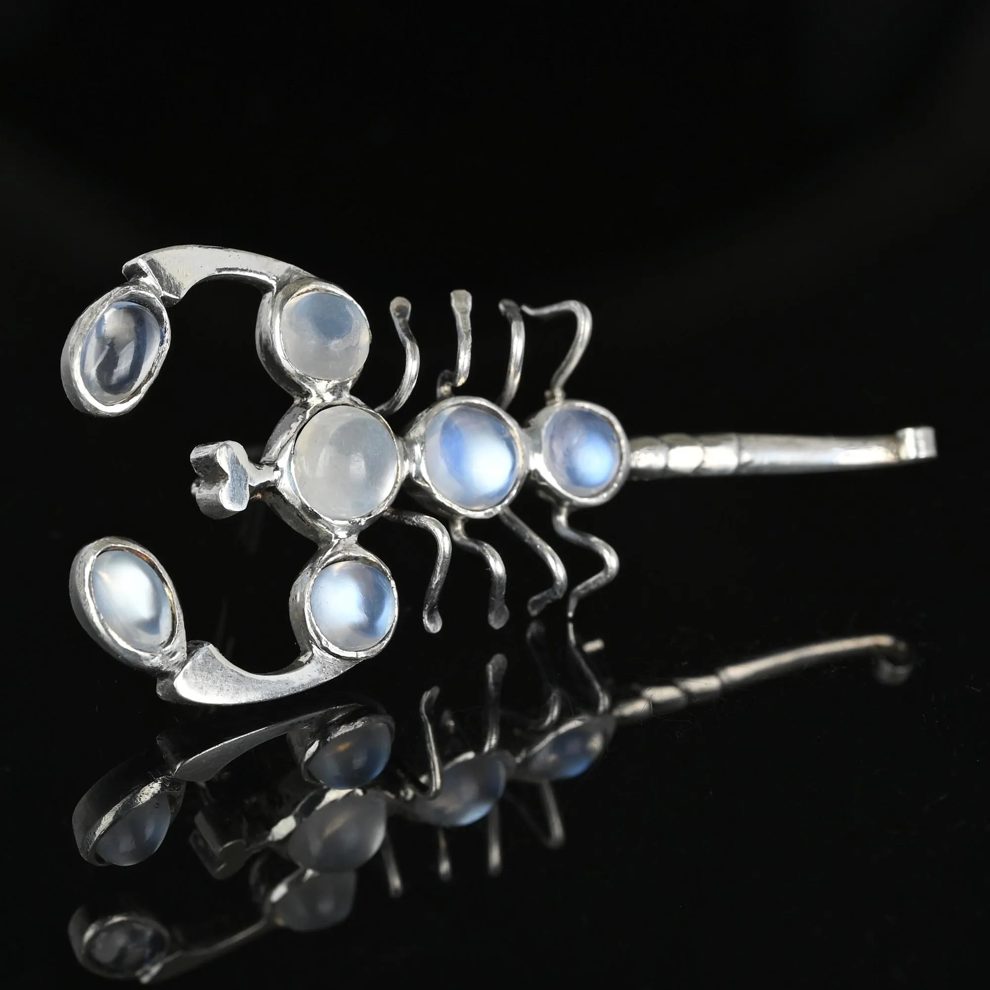 Antique Silver Cabochon Moonstone Scorpion Brooch