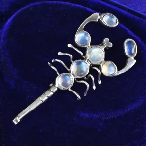 Antique Silver Cabochon Moonstone Scorpion Brooch