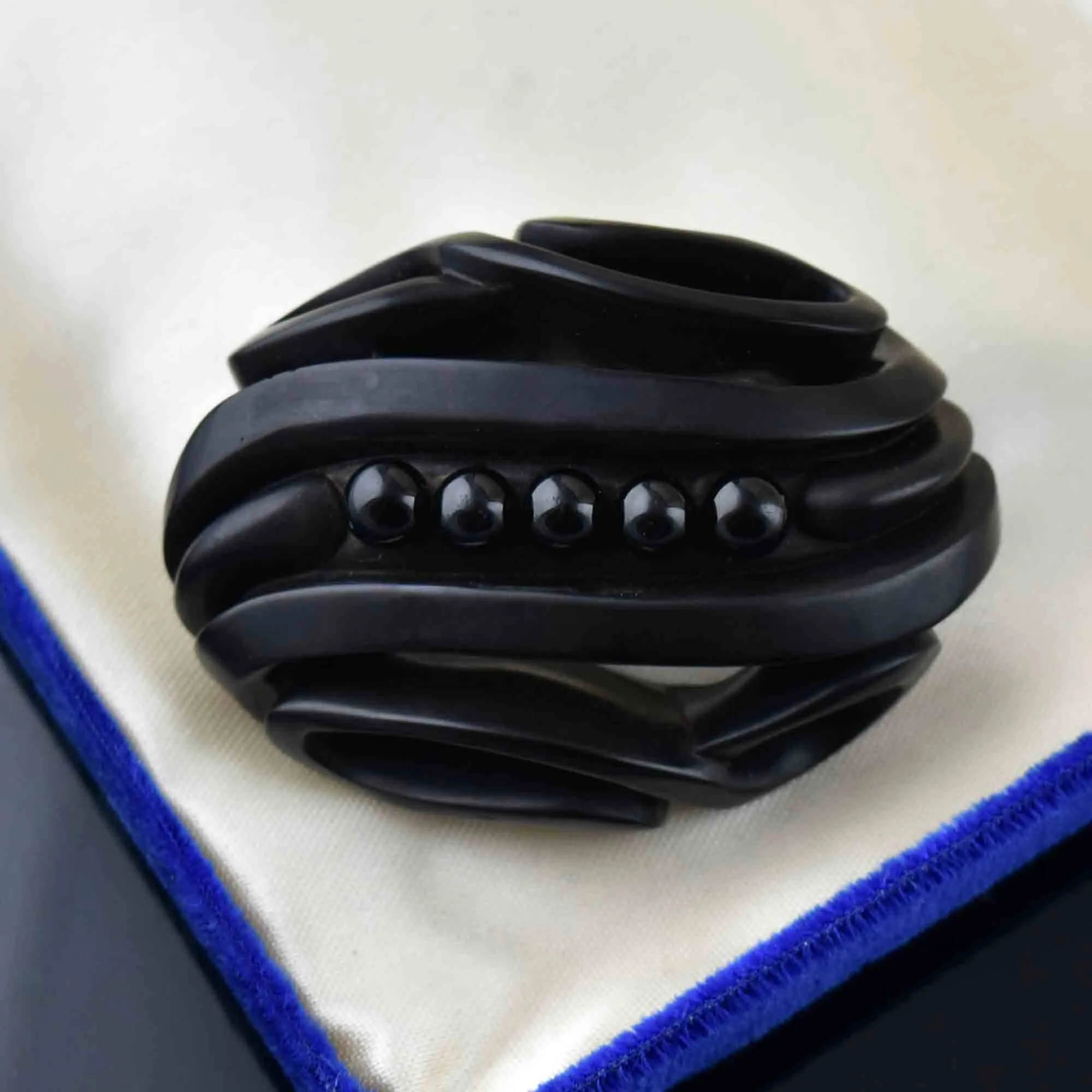 Antique Victorian Carved Whitby Jet Mourning Brooch
