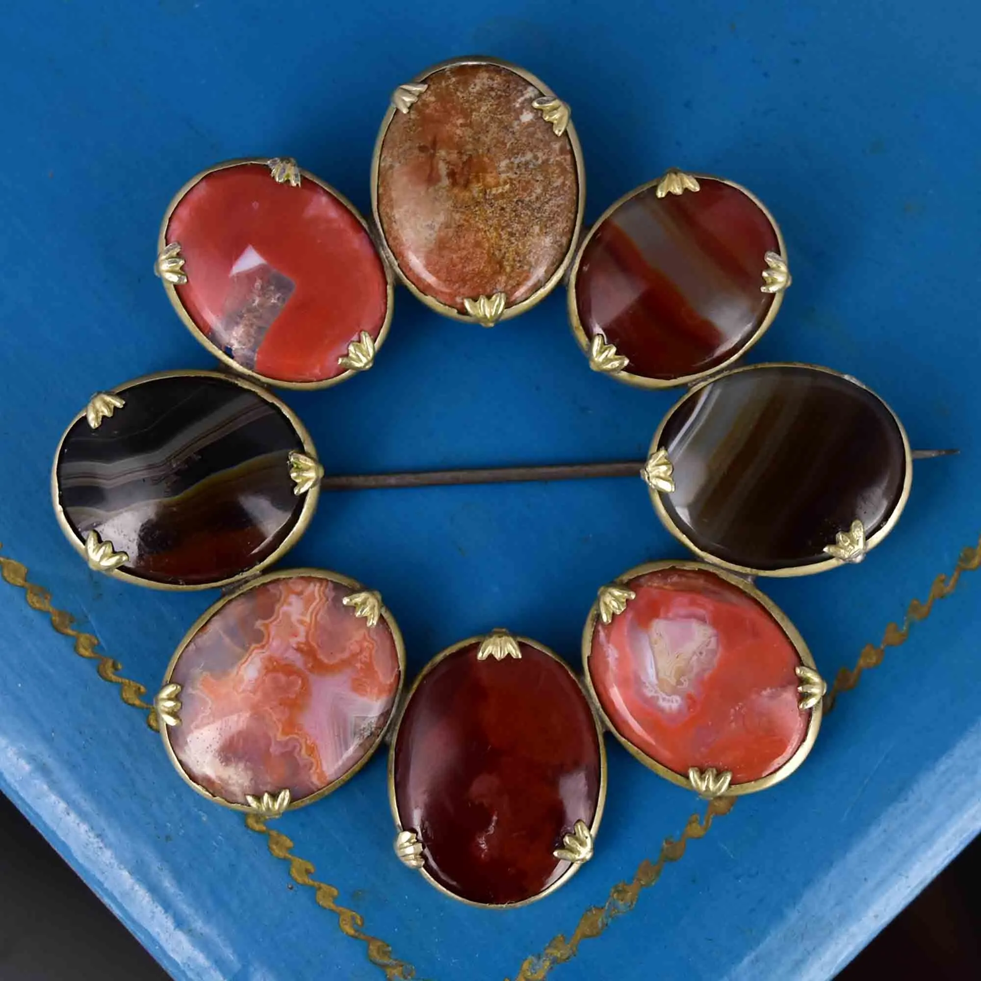 Antique Victorian Silver Circular Scottish Agate Brooch