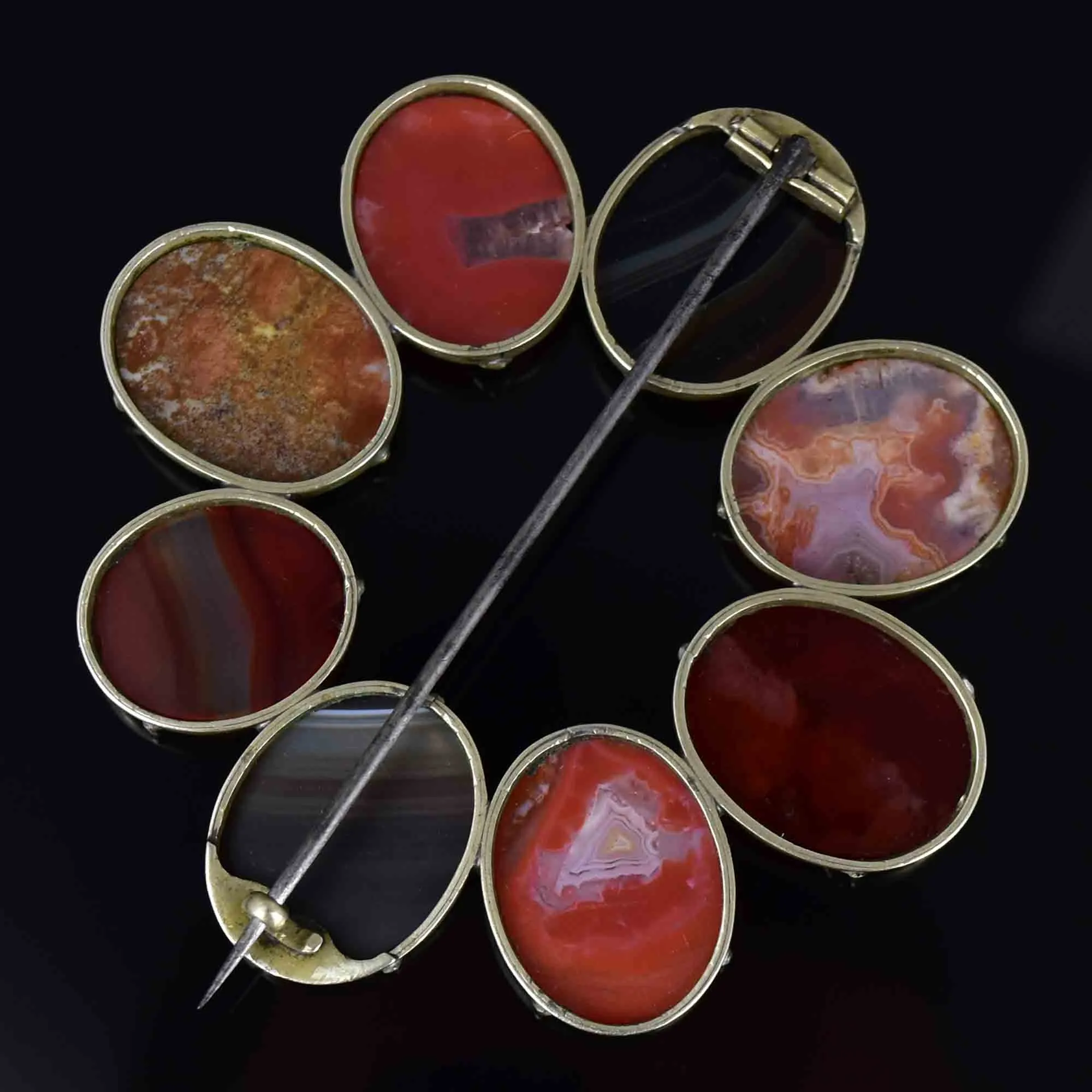 Antique Victorian Silver Circular Scottish Agate Brooch