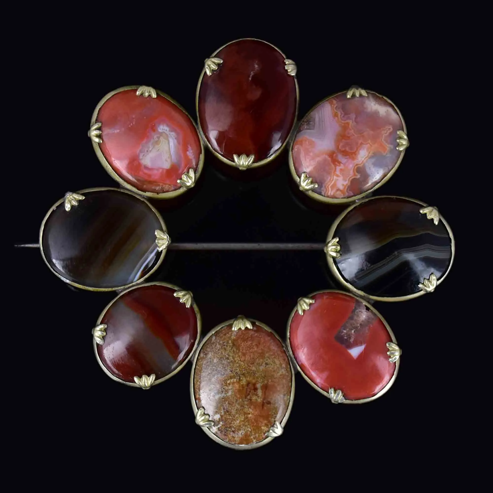 Antique Victorian Silver Circular Scottish Agate Brooch