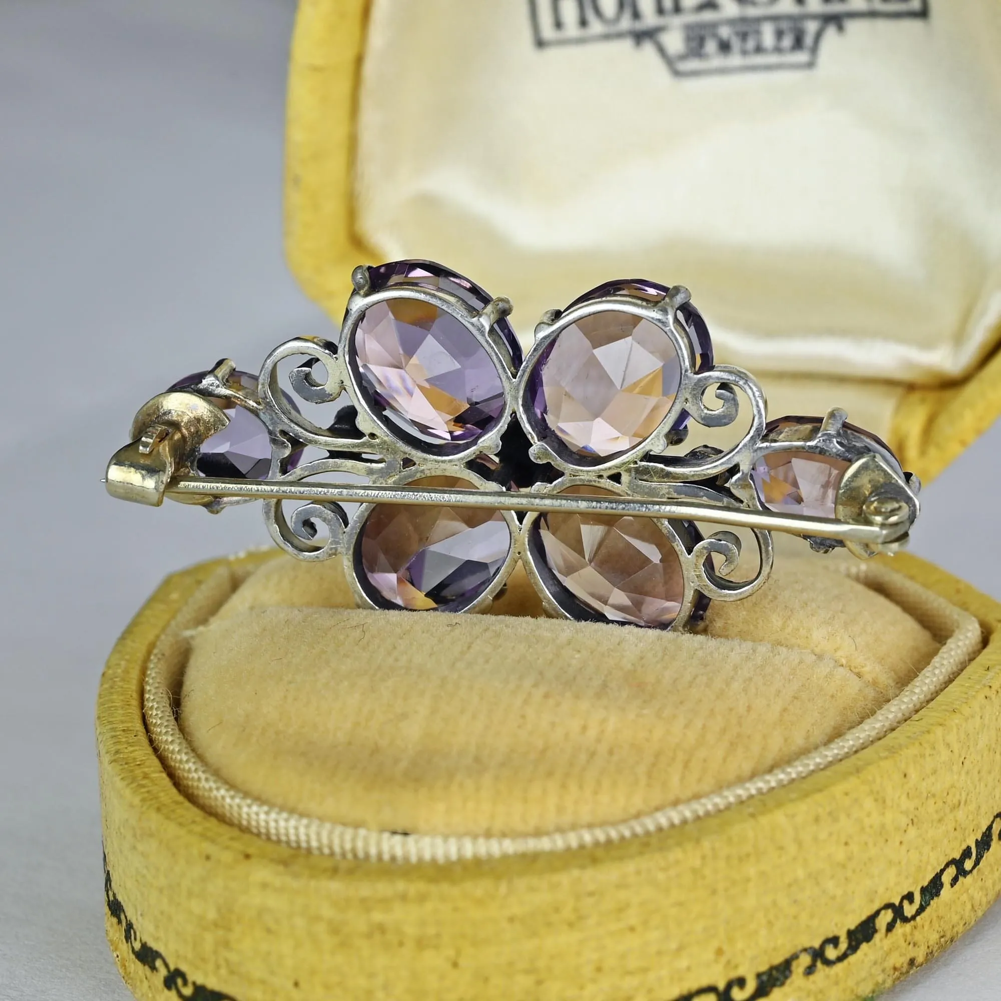 Antique Victorian Silver Seed Pearl 10CTW Amethyst Brooch