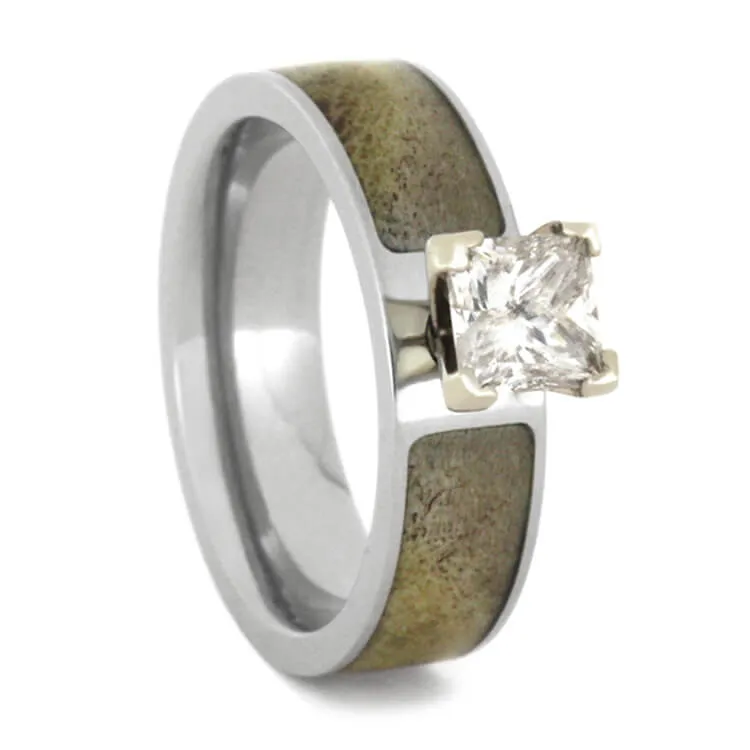 Antler Wedding Ring Set with Princess-Cut Moissanite Engagement Ring