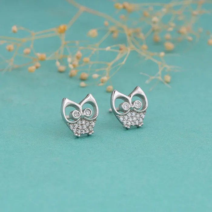 Anushka Sharma Silver Sparkling Owl Earrings