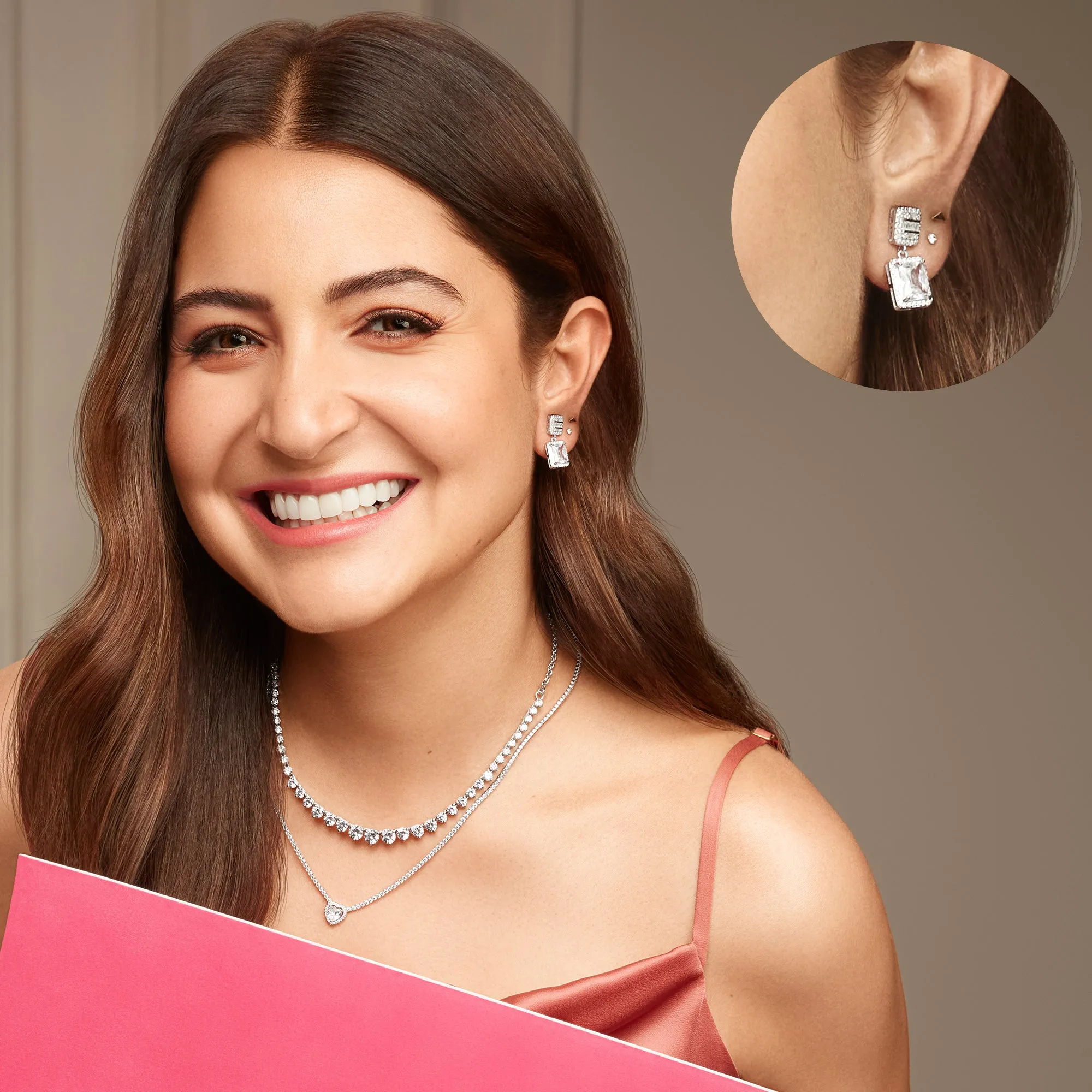 Anushka Sharma Silver Zircon Bold Baguette Earrings