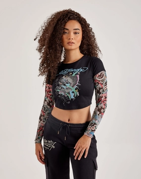 Apparel finds Ed Hardy Mesh Koi Fish Tattoo Long-Sleeve Top Nautical - themed fashion