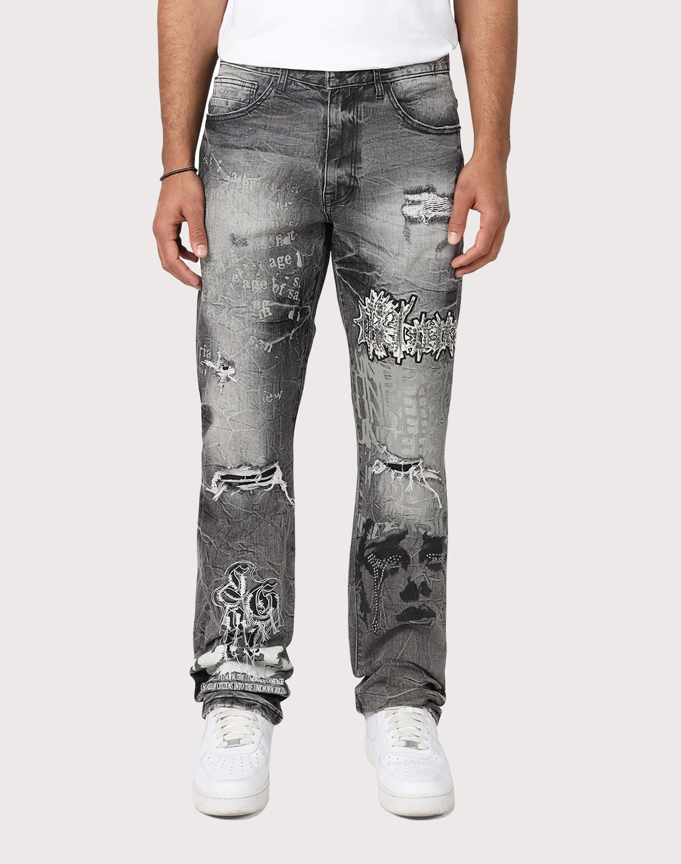 Apparel finds Grindhouse Straight Fit Rip N Repair Embossed Denim Jeans Fashion catalog